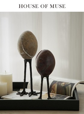 缪斯家 “富贵蛋”/天然洞石抽象艺术蛋形摆件桌面酒柜蛋仔装饰