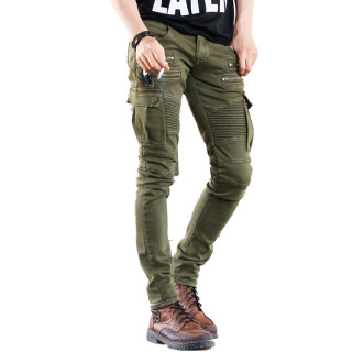 极速Green Black Denim Biker jeans Men Skinny new Runway Diss