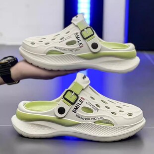 踩屎感拖鞋男款夏季防滑外穿包头开车软底沙滩凉鞋男士大码洞洞鞋