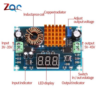 DC 3V-35V to DC 5V-45V Boost Module Digital Voltmeter DC-DC