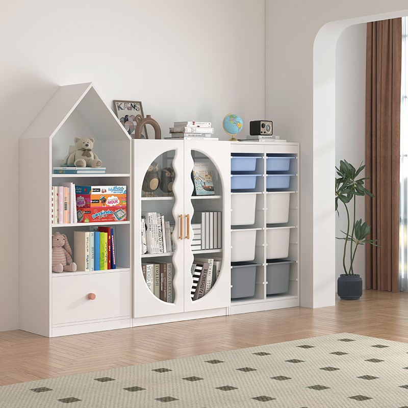 9C实木儿童书柜防尘拱形玻x璃门创意书架落地置物架玩具收纳