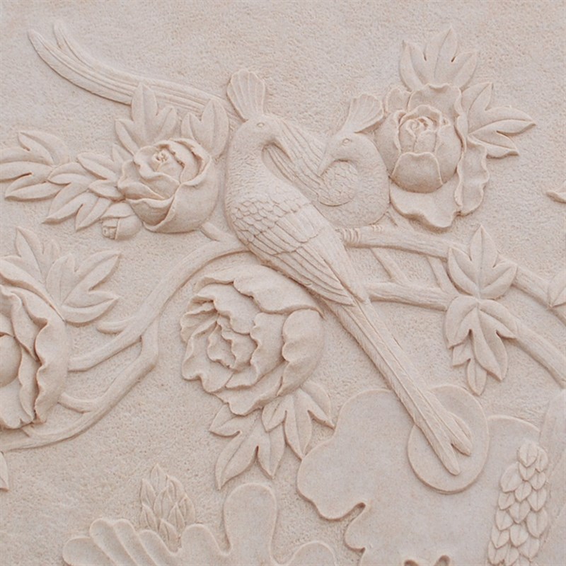 速发砂岩浮雕壁画背景墙别墅庭院社区公园围墙装饰中式牡丹花开富图片