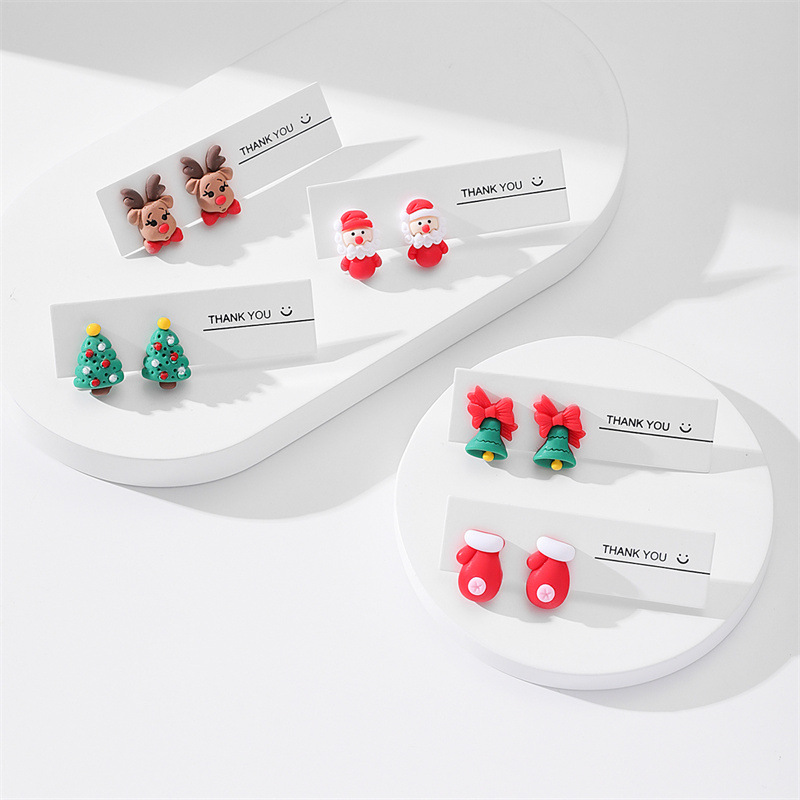 推荐Cartoon Santa Claus elk studs gift ladies party accessor