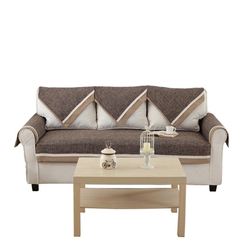 热卖棉麻布艺坐垫防滑四季皮沙发垫巾套咖啡色高档透气全包 定制