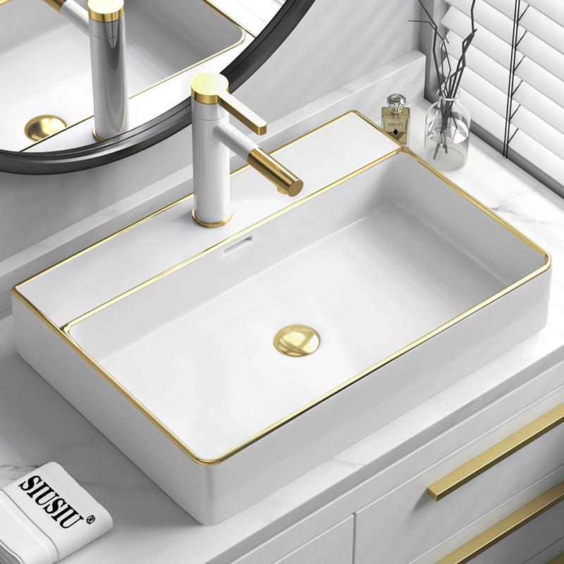 金边台上盆欧式艺术盆金r色洗手洗脸池盆卫生间洗漱台陶瓷面盆单