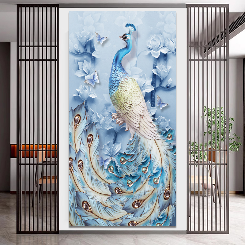 孔雀玄关门贴纸自粘装饰画过道美容院走廊墙面墙贴画客厅卧室壁画