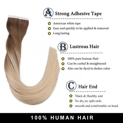 Toysww Tape in Human Hair Extensions Ombre Balayage Natural