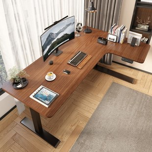 实木转角书桌电动升降电脑桌家用书房lL型拐角办公桌子工作台智能