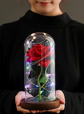 Artificial Flowers Beauty and The Beast Rose In LED Glass Do