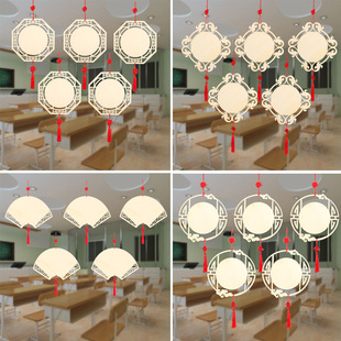 中国风美术绘画木片手工白胚木板幼儿园走廊教室空中挂饰装饰吊饰