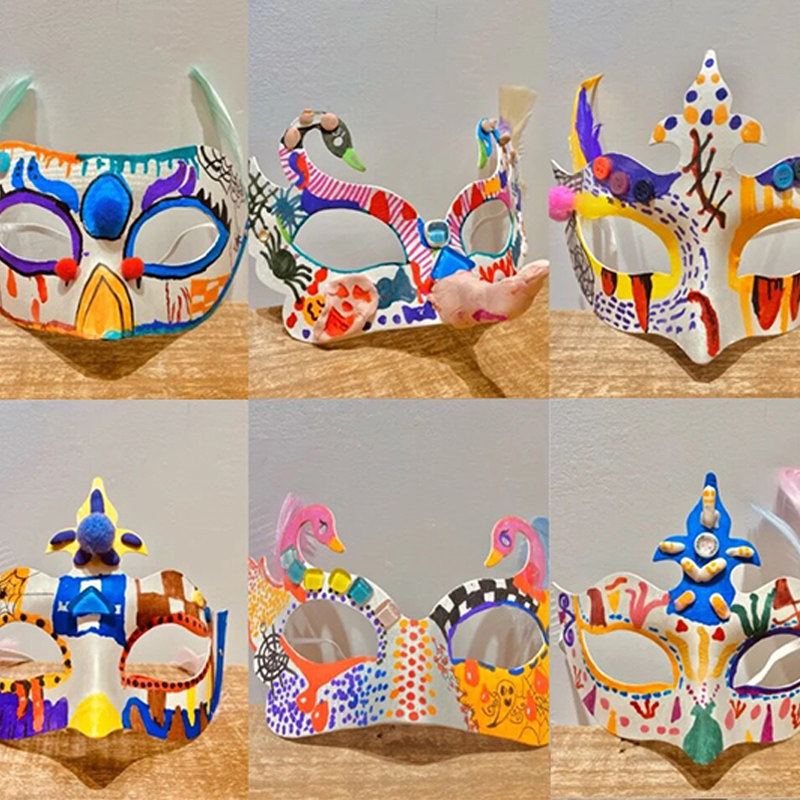 速发万圣节儿童恐怖面具半脸diy手绘幼儿园手工马勺脸谱京剧狐狸