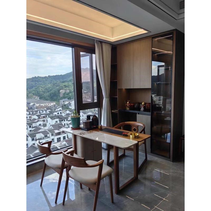 小型简约家用茶桌休闲阳台实木茶桌泡茶茶桌现代岩空间板桌椅组