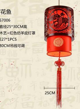 红色仿古灯d笼中国风装饰茶楼宫灯木艺餐厅灯具火锅店中式阳台吊
