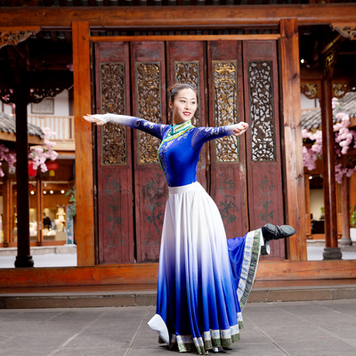 现货速发蒙古艺考舞蹈服装定制新女款民族风成人大摆裙舞蹈长袍表