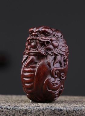 龙戏珠动物小叶紫檀手把件手玩件复E古工艺品文玩桌面摆件招财送