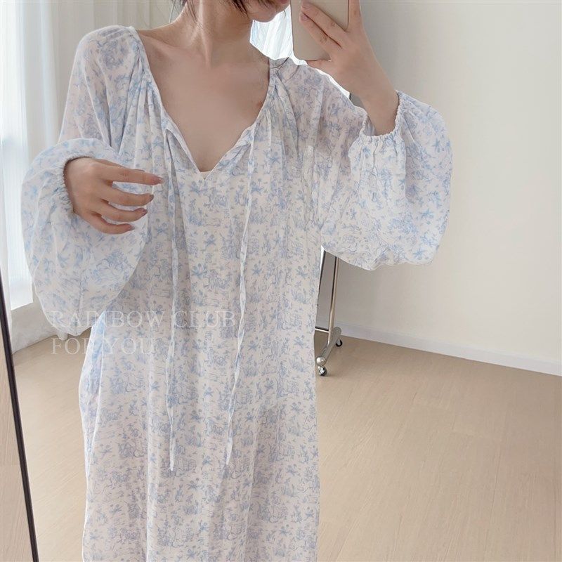 四季睡裙全棉双层纱婴儿棉简约线条兔兔清新阔版宽松加长家居服女,女士内衣/男士内衣/家居服,睡裙,淘宝优惠券,粉丝福利购,淘宝优惠卷