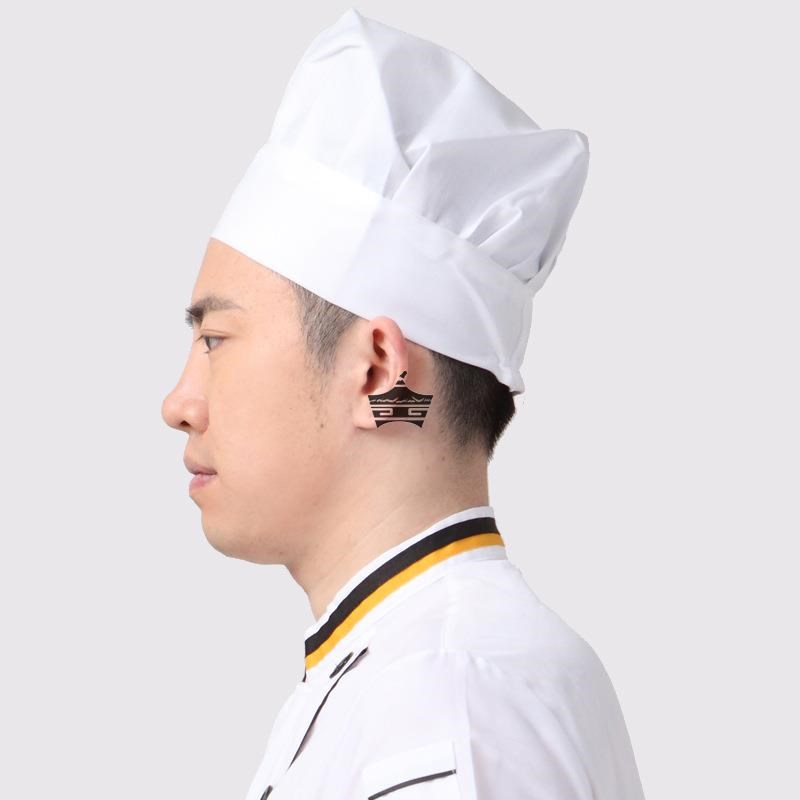 厨师帽子男女餐饮工作帽黑白色蘑菇帽酒店厨房防油烟布帽百褶