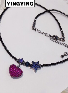 韩国时尚心有所属l爱心短链项链颈链黑色糖果色精致春夏锁骨链女