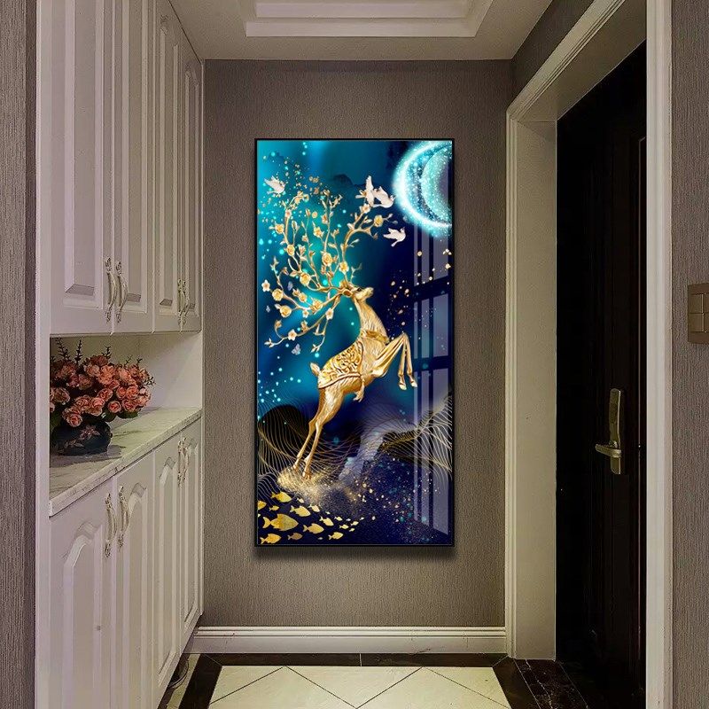 镶钻晶瓷玄关装饰画走廊竖版现代简约客厅挂画过道装饰壁画免打孔