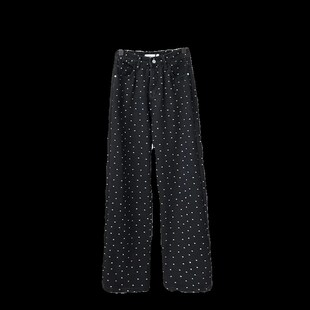 直筒长裤 高腰宽松懒惰145xs窄版 女夏季 150小矮个子波点牛仔阔腿裤