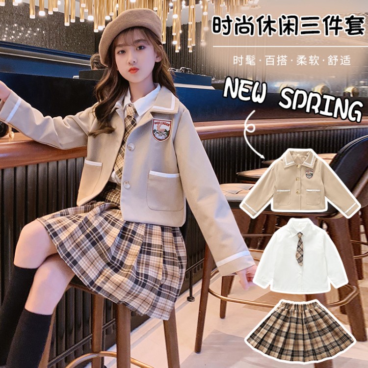 现货女童jk套装2022年u春秋新款洋气时髦学院风春装大童儿童装裙