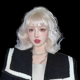 白金色假发短发女日常仿真水波纹短卷发Lolita甜美可爱逼真全头套