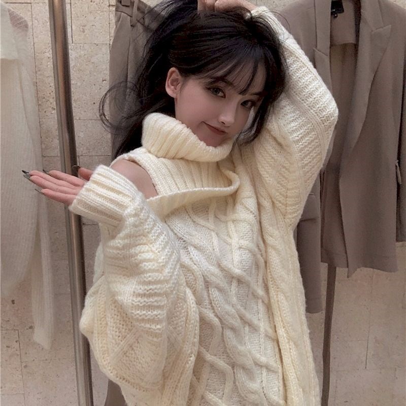 速发Sweater Women Design Sense High Neck Pullover Off should