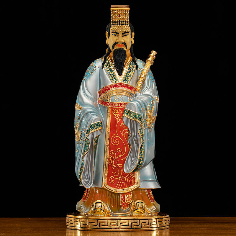 纯铜鎏金易经家用佛堂供奉三圣孔子神像周文王像八卦伏羲佛像摆件