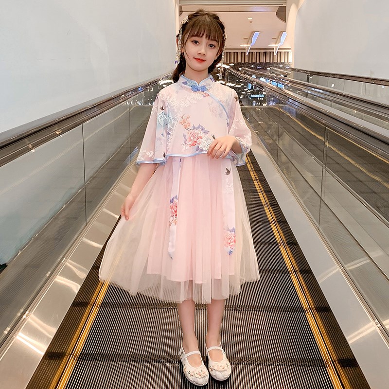 女童洋装2022新款洋派汉服夏装公主裙大童女R孩儿童夏季童装裙子