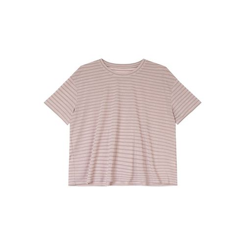 亚麻45棉55条纹针织休闲宽松T安妮森林大码女装圆领短袖顺滑透气