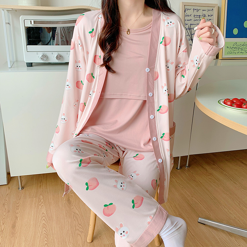 三件套月子服夏季薄款产后孕妇睡衣哺乳春秋纯棉女产妇喂奶4月份5