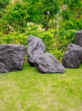 仿真黑石景观户外假山石头道具井盖石园林布置造景装饰落地摆件