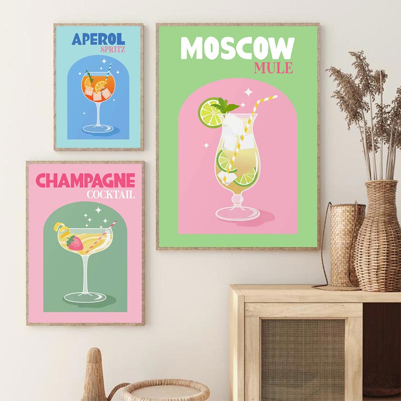 极速Poster Colorful Cocktail Canvas Painting Minimalist Pict