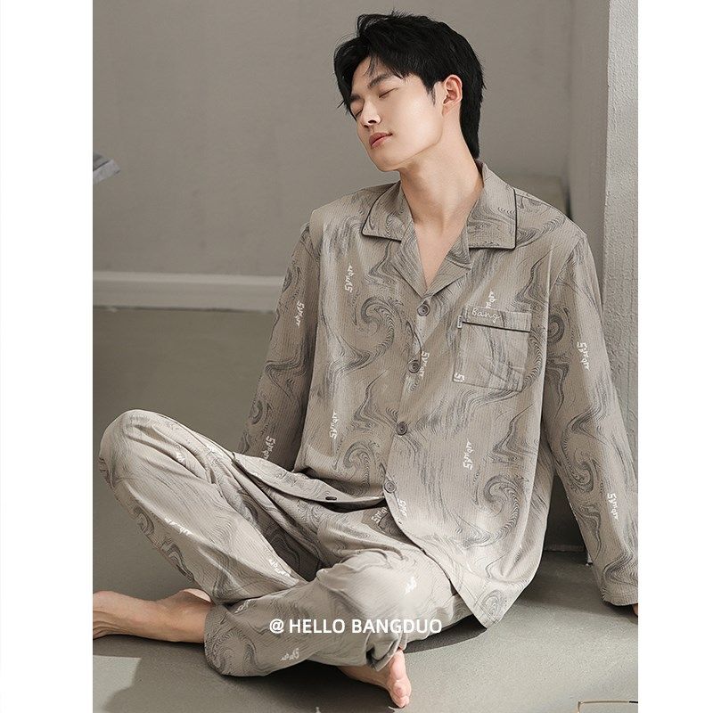 睡衣男士春秋款长袖男款秋季大码高级感秋冬薄款可外穿家居服