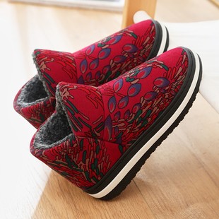 秋冬棉拖鞋女包跟中年老人居家用防滑加绒厚底保暖可外穿妈妈棉鞋