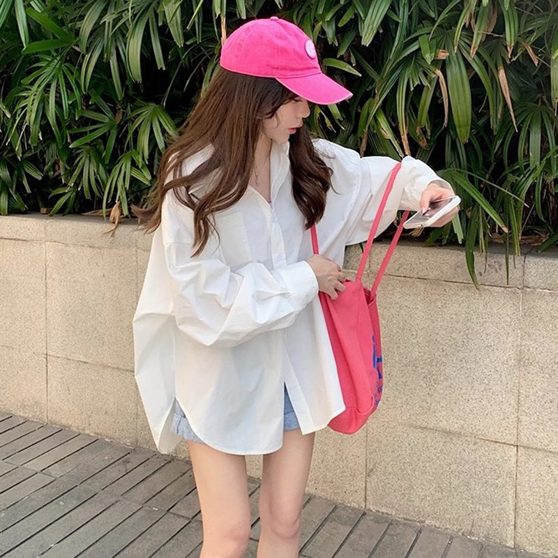 现货日系宽松白色衬衫薄款外套女春秋季新款设计感小众防晒开衫上