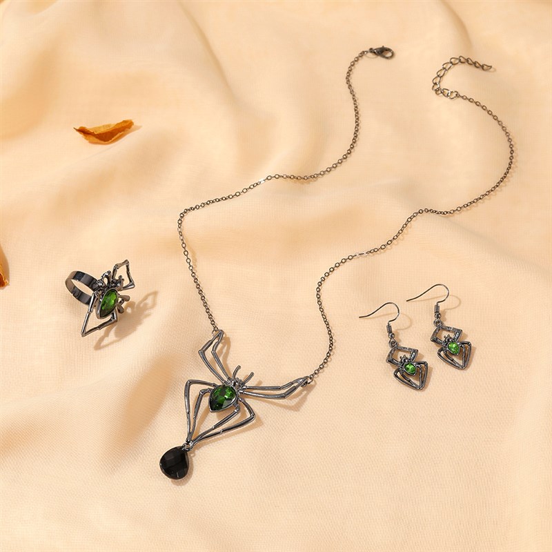 新品Halloween Jewelry Exaggerated Three-piece Spider Necklac-封面