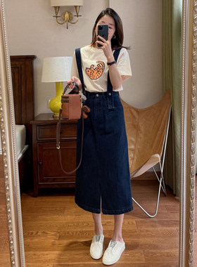 高级感哺乳连衣裙夏季时尚产后背带牛仔裙两件套装外出辣妈款大码