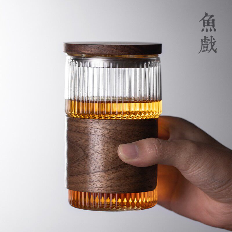 日式竖纹透明玻璃杯水杯茶水分离过滤防烫茶杯办公室耐热泡茶杯子