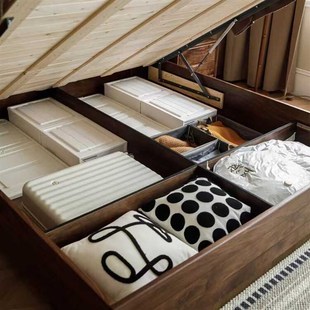 妙梵“卧云榻”北美黑胡桃木实木悬浮箱体床储物床1.5m1.8m气压床