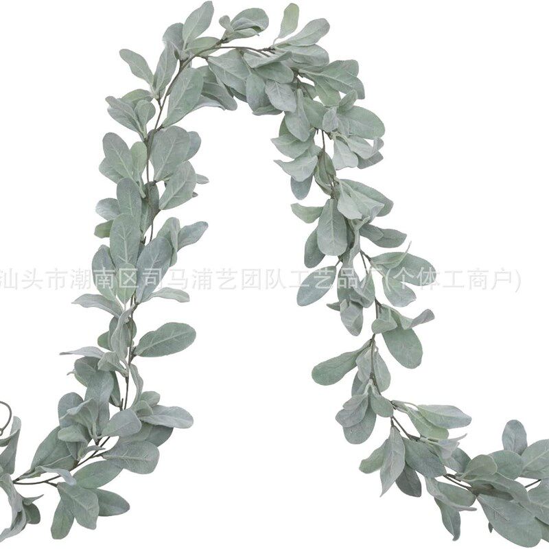 跨境仿真人造绿植软条植绒羊耳朵叶藤条桉树叶尤加利X金钱叶花环