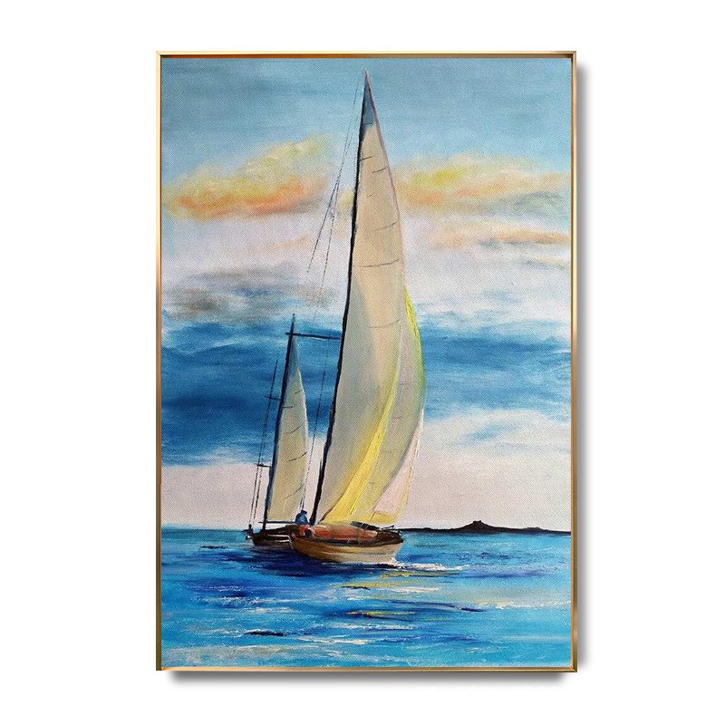 纯手绘油画【帆】风景装饰壁画客厅玄关书房走廊过道立体手工挂画图片