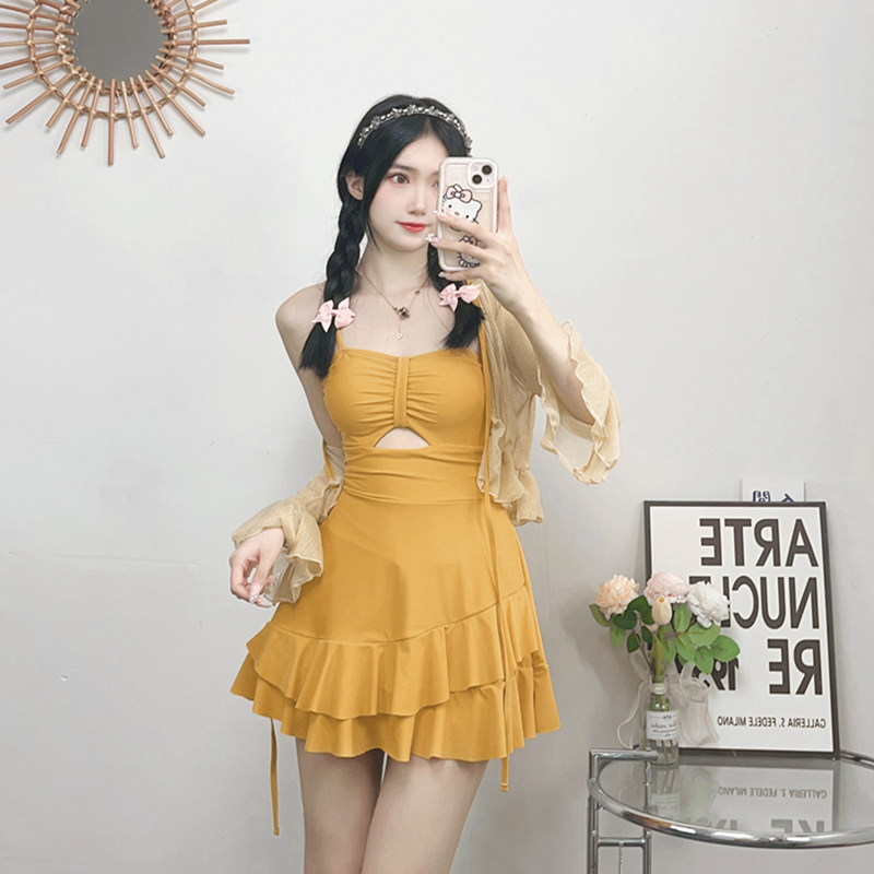 泳衣女微胖女孩黄色2023新款泡温泉显瘦遮肉连身保守大尺码胖mm泳,运动/瑜伽/健身/球迷用品,连体泳衣,淘宝优惠券,粉丝福利购,淘宝优惠卷