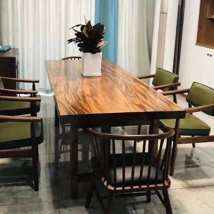 胡桃木巴花原木茶桌餐书桌实木大板电脑办公桌简约现代新中式茶