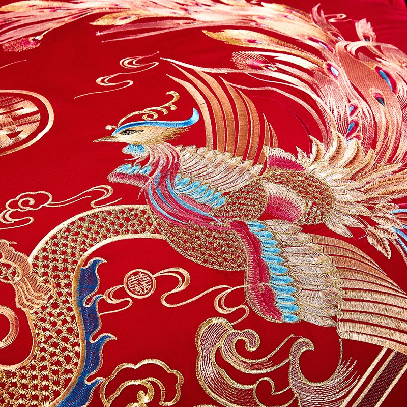 婚庆四件套结婚全棉m100S长绒棉新婚大红喜被纯棉刺绣床上用品