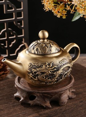 纯黄铜龙凤呈祥酒壶铜摆件家居铜器百福铜缸工艺品餐厅酒壶装饰品