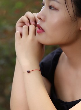 原矿原石朱砂红色手链本命年转运饰品女一半红绳一半金链子