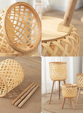 客厅简约落地式花盆架阳台可移动竹藤编花篮绿植置物架手工编织篮