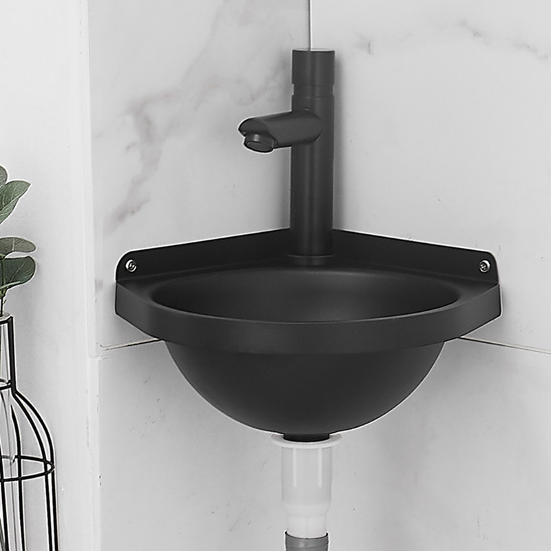 黑色不锈钢三角盆小户型迷你洗手盆挂墙式转角阳台洗脸盆小号壁挂,家装主材,挂墙式洗脸盆,淘宝优惠券,粉丝福利购,淘宝优惠卷