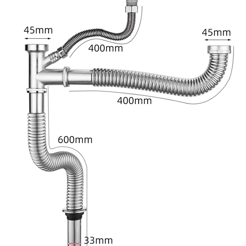 厨房洗菜盆下水排水管配件不锈钢碗盘洗碗池双水槽下水管三通套装